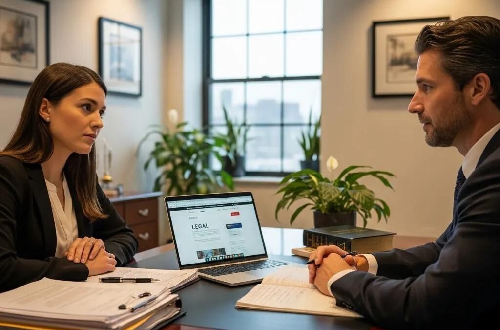 Individual consulting with a lawyer about personal injury claims in an office