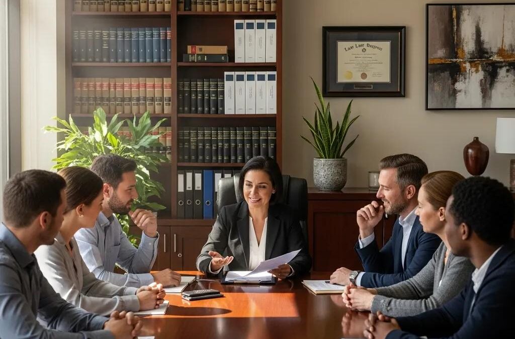 Lawyer consultation in a professional office setting, emphasizing legal fee transparency