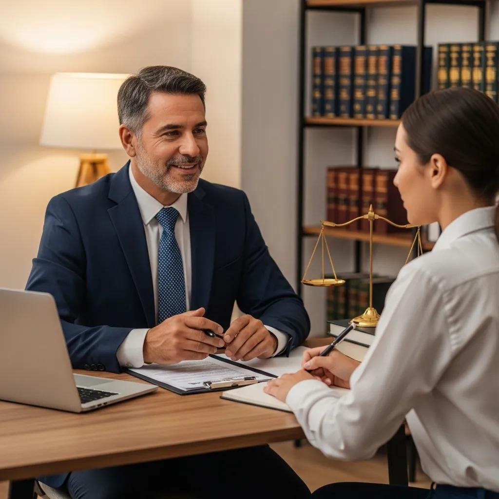Lawyer consulting with a client in a professional office setting