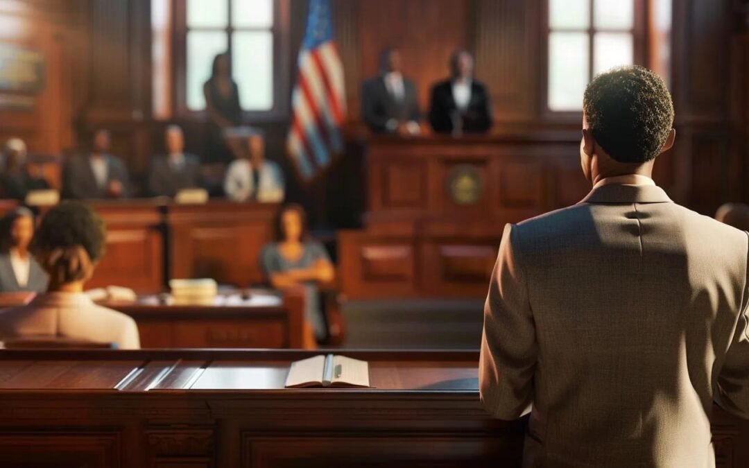 Courtroom scene in Florida highlighting the seriousness of misdemeanor and felony charges