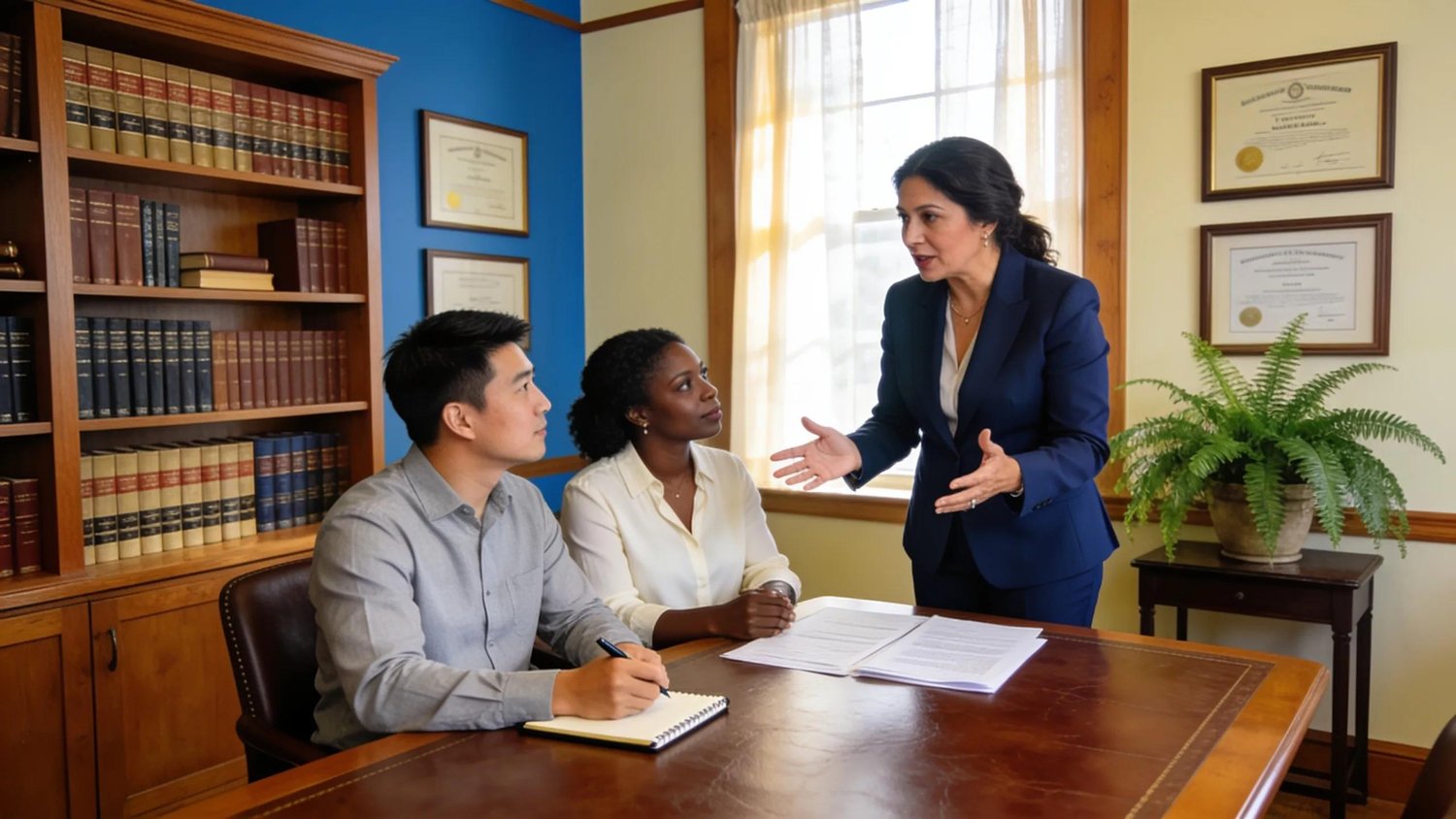 Florida criminal defense attorney consulting with clients in a law office