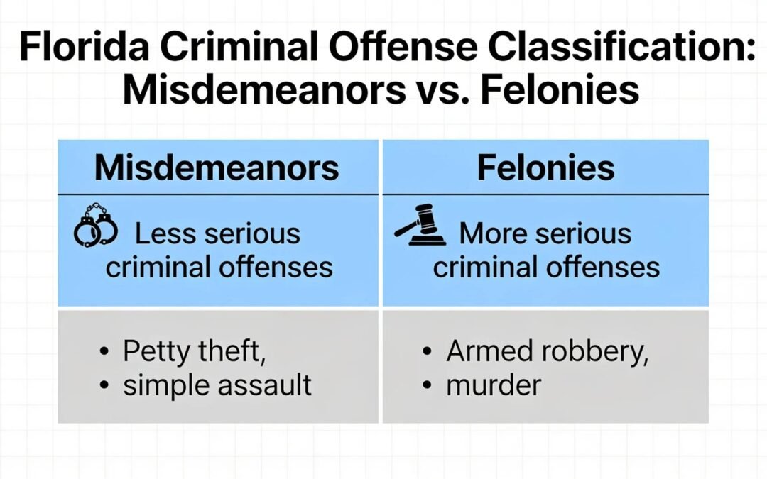 Florida criminal offense classification: misdemeanors vs. felonies chart.